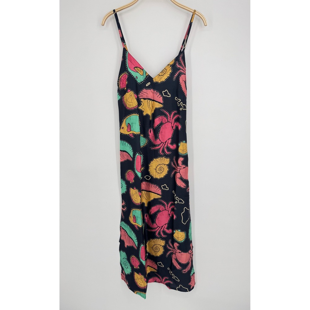 Kenny Flowers Silk Midi Dress XS Blue Sea Life Coastal Nautical Tropical NWT - Picture 3 of 11